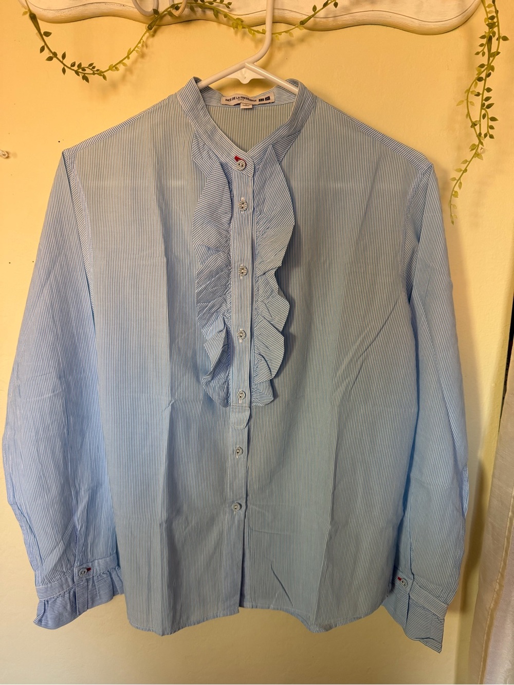 Uniqlo x Ines DeLa Fressange Light Blue Stripes Frill Shirt